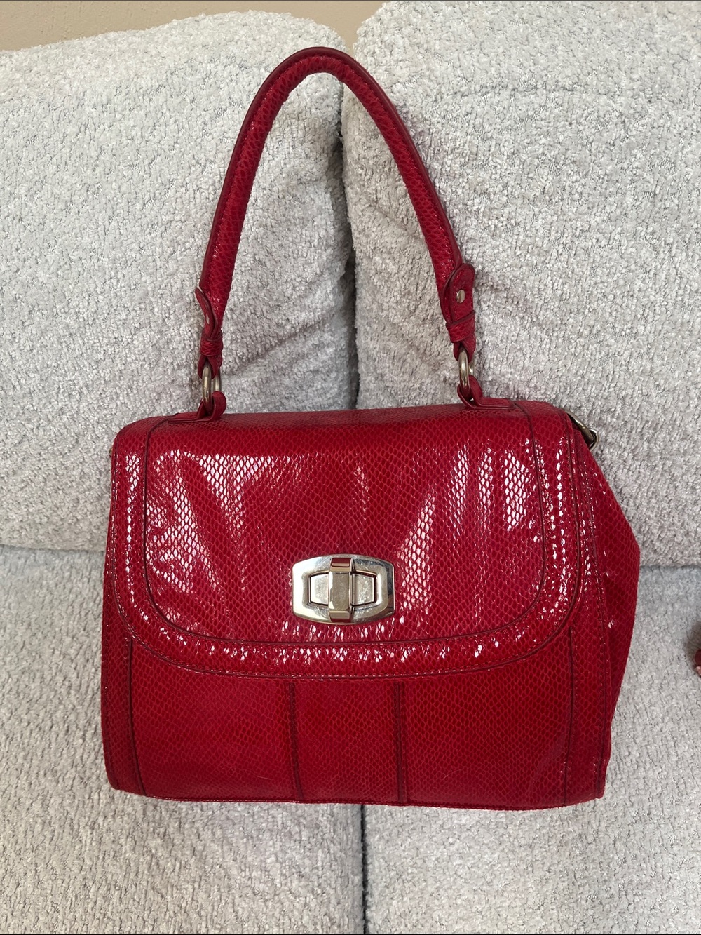 Red Textured Top-Handle Women’s Satchel